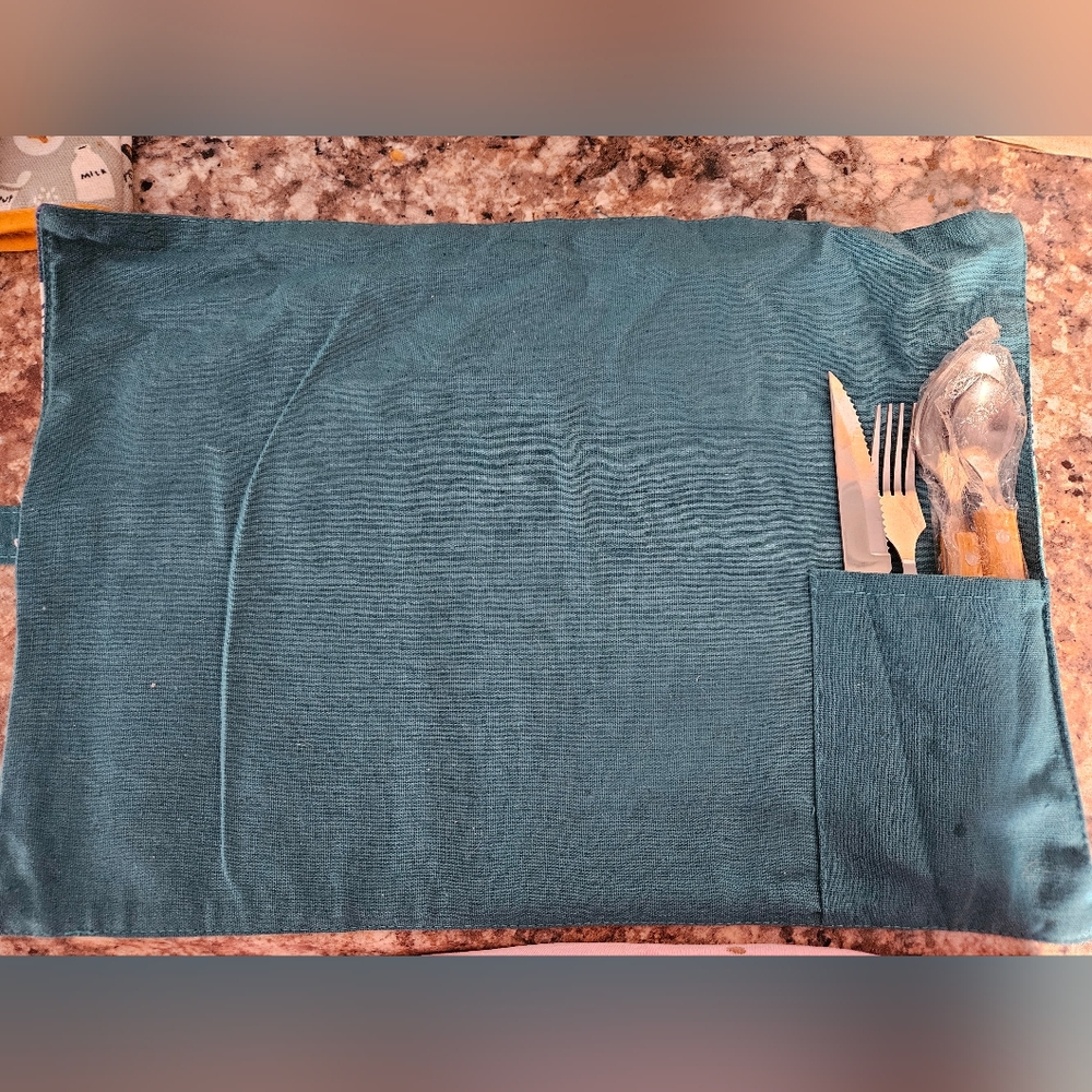 Teal Fabric Placemat with Utensil Pocket